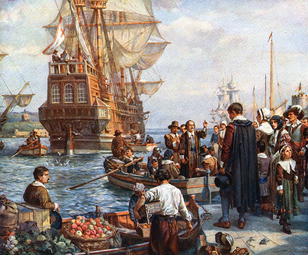 Pilgrimsfäder som går ombord på Mayflower av Unbekannt