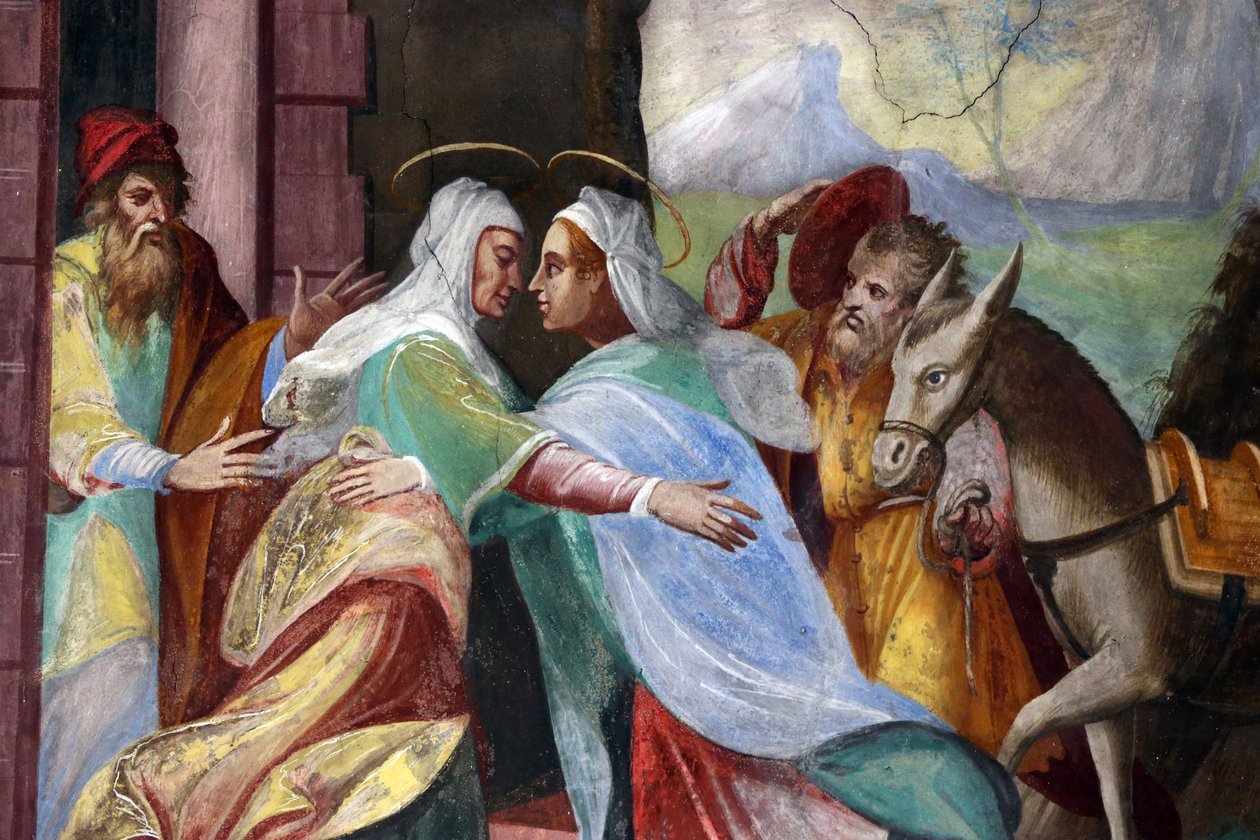 Pilgrimskyrkan Madonna del Sasso. Besöket är Marias besök med Elisabet som finns nedtecknat i Lukasevangeliet, 20160508, Orselina, Schweiz av Unbekannt