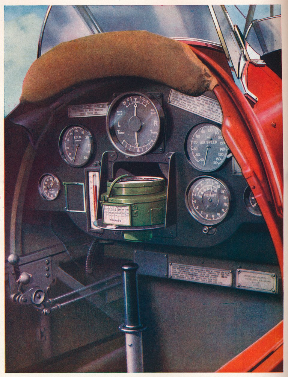 Pilots cockpit på en Tiger Moth utrustad för blindflygning, c1936 c1937 av Unbekannt