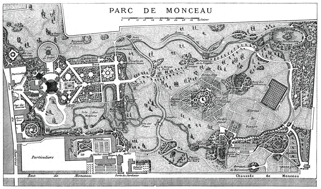 Plan över Monceau Park, Paris, 1778, 1885 av Unbekannt