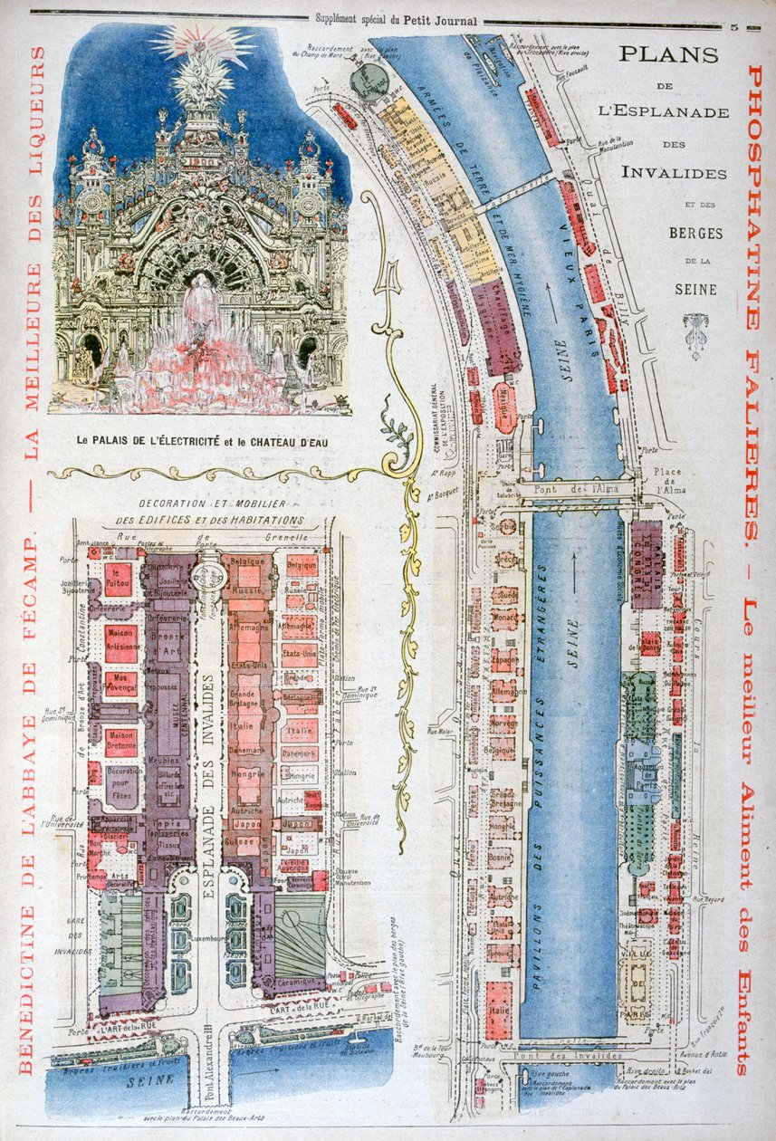 Plan för Esplanade des Invalides, världsutställningen 1900, Paris, 1900 av Unbekannt