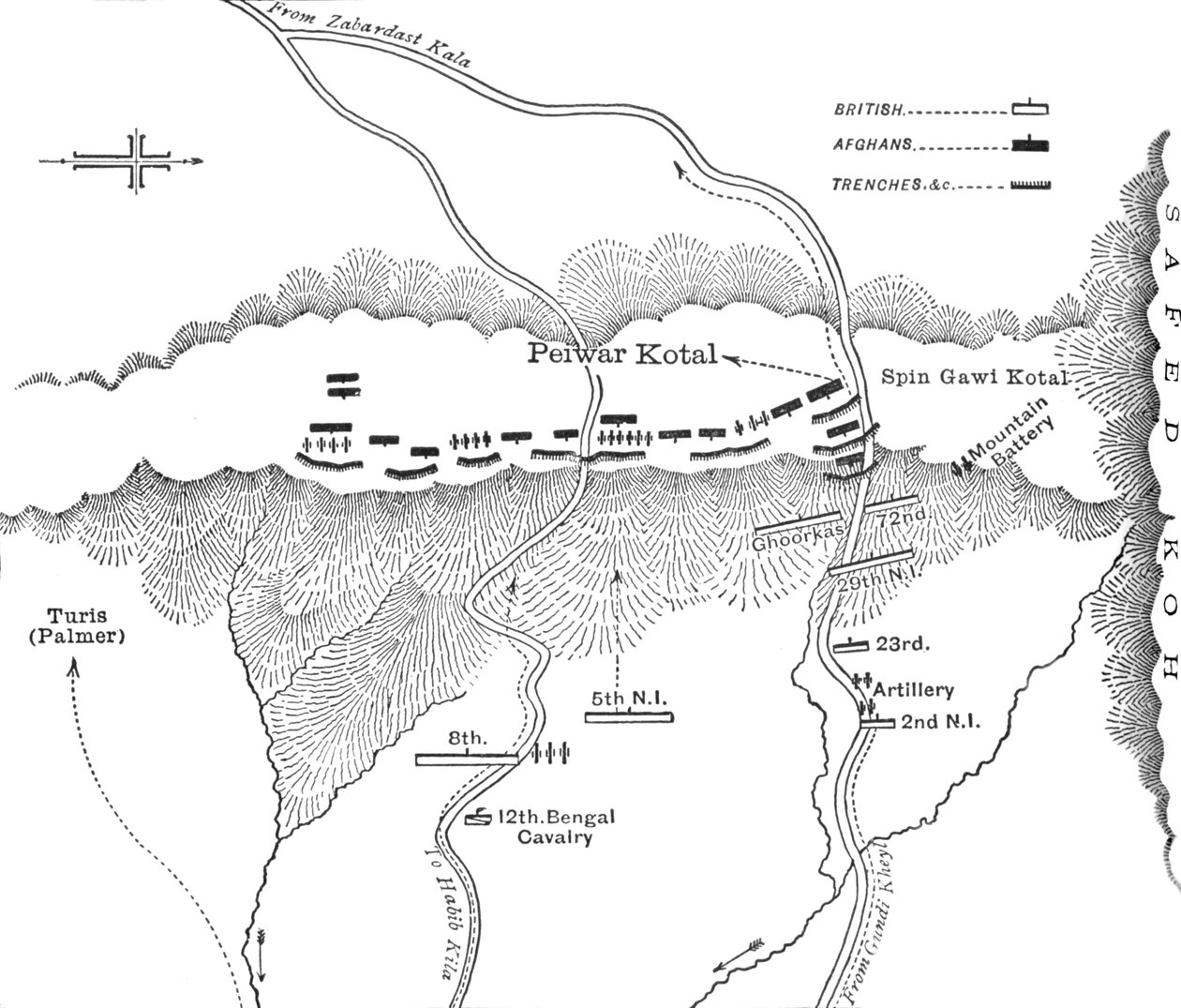 Plan för attack mot Peiwar Kotal 2 december 1878, c1880 av Unbekannt