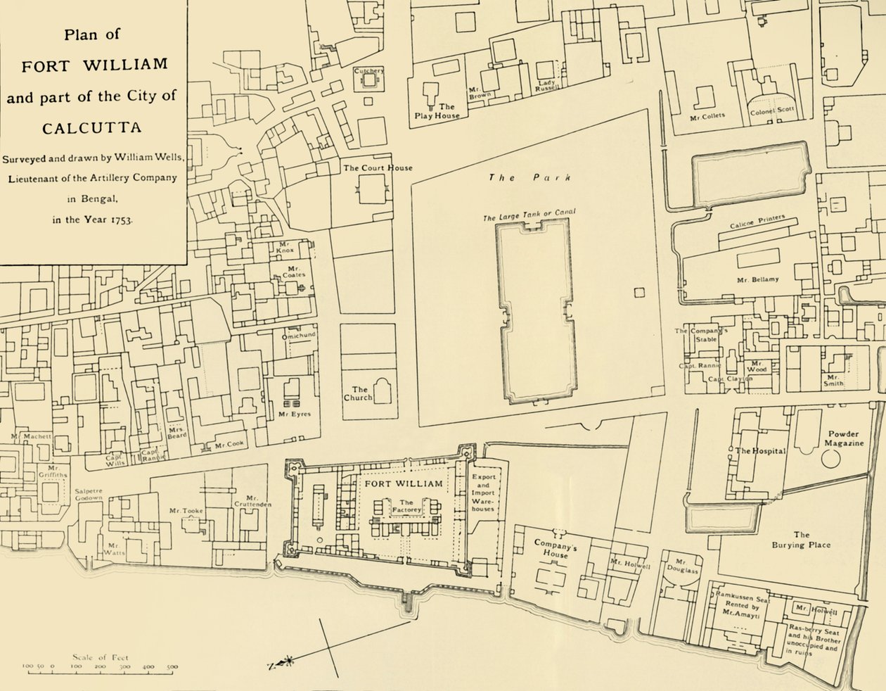Plan av Fort William och en del av staden Calcutta, 1925. av Unbekannt