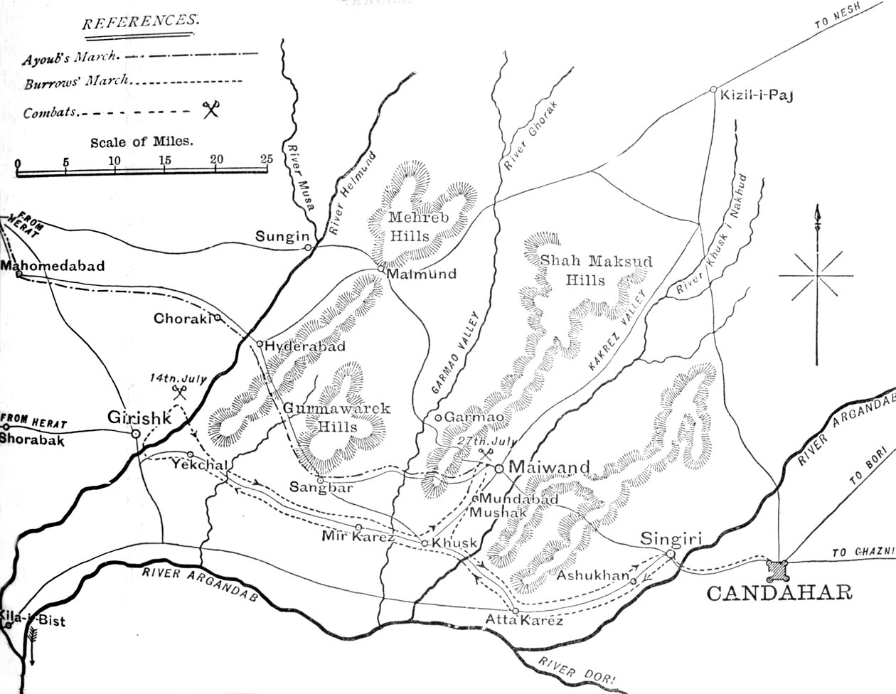 Plan för General Burrows mars till Helmund 4-29 juli 1880, c1880 av Unbekannt