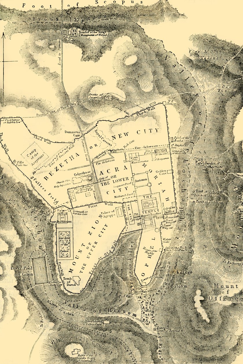 Plan över Jerusalem under det första kristna århundradet, 1890. av Unbekannt