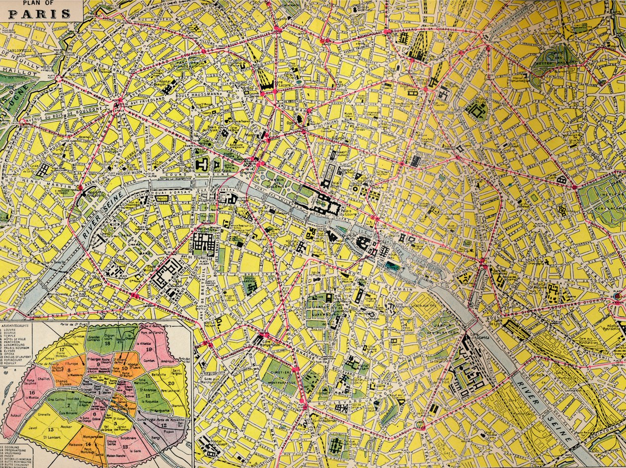 Plan av Paris - Central District of the City of Light, c1930-talet av Unbekannt