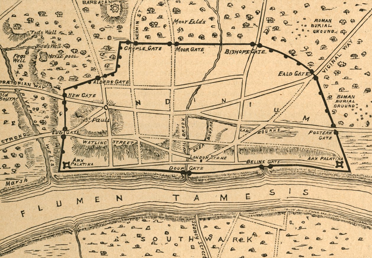 Plan över det romerska London, 1897. av Unbekannt
