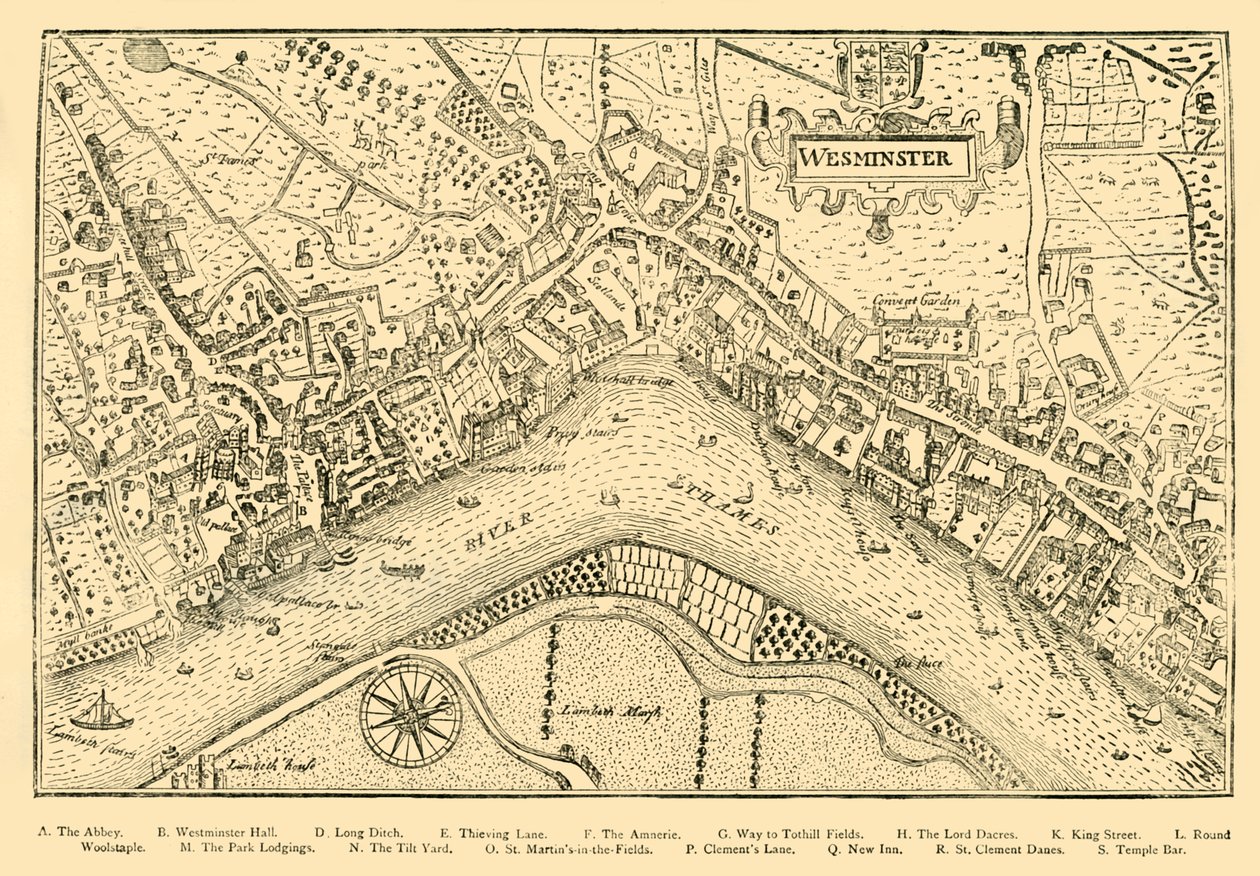 Plan för Westminster. Från Nordens Survey, taget under Queen Elizabeths regeringstid, 1593, 1881. av Unbekannt