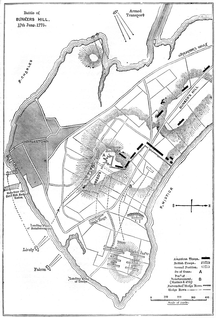 Plan för slaget vid Bunker Hill, Boston, Massachusetts, 1775 c1880 av Unbekannt