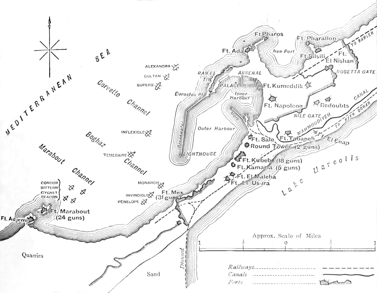 Plan för bombardementet av Alexandria, 11 juli 1882, c1882 av Unbekannt