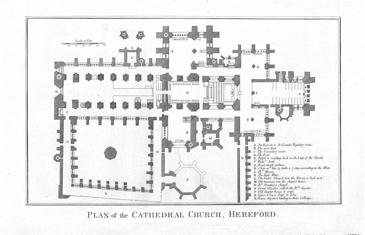 Plan över katedralkyrkan, Hereford., sent 1700-tal av Unbekannt