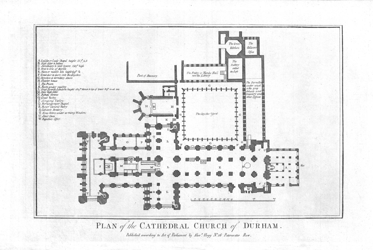 Plan över katedralkyrkan i Durham., sent 1700-tal av Unbekannt