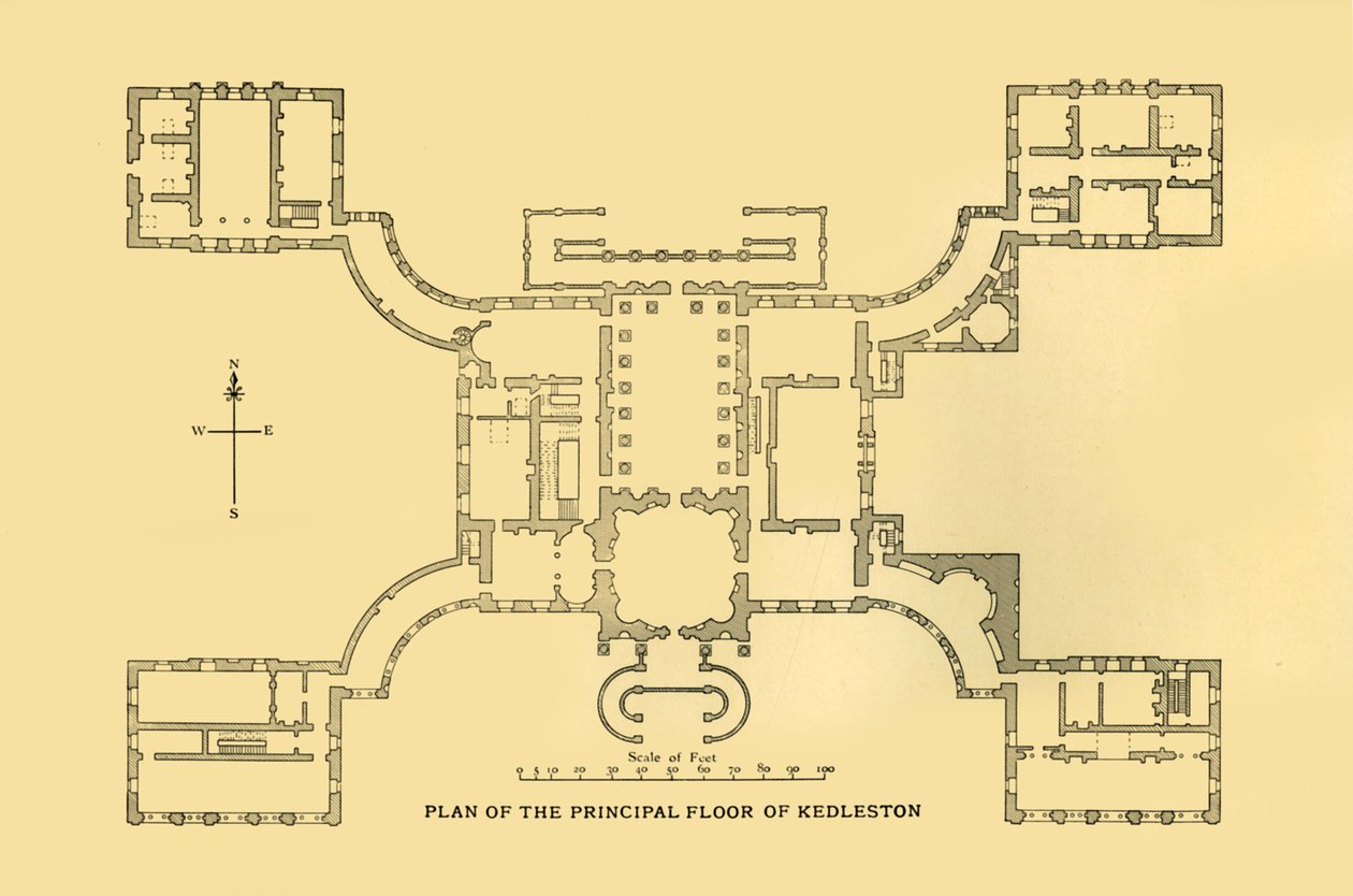 Plan över huvudvåningen i Kedleston, 1925. av Unbekannt