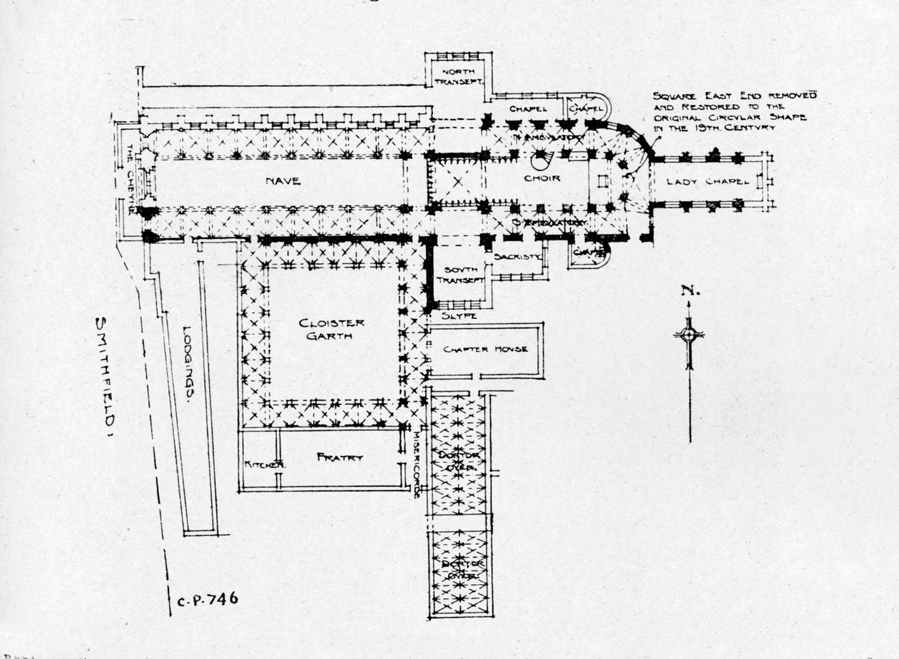 Plan för Priory Church of St Bartholomew-the-Great, London, 1906 av Unbekannt