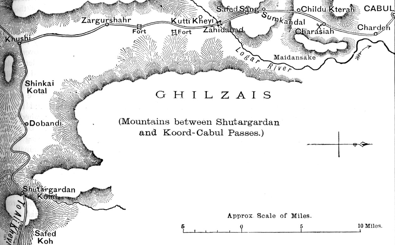 Plan över vägen från Shutargardan-passet till Cabul, c1880 av Unbekannt