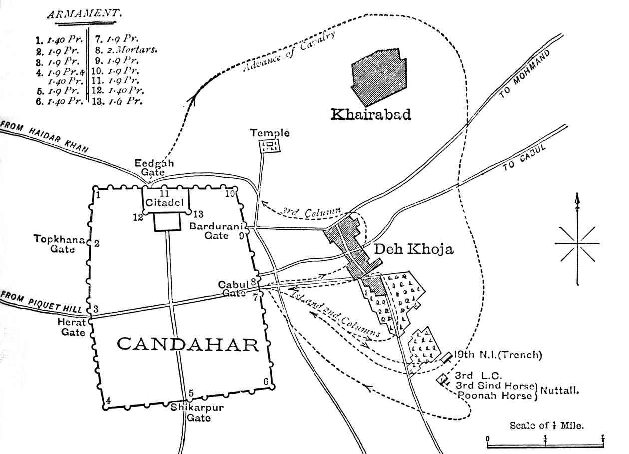 Plan av sortiet från Candahar, 16 augusti 1880, c1880 av Unbekannt