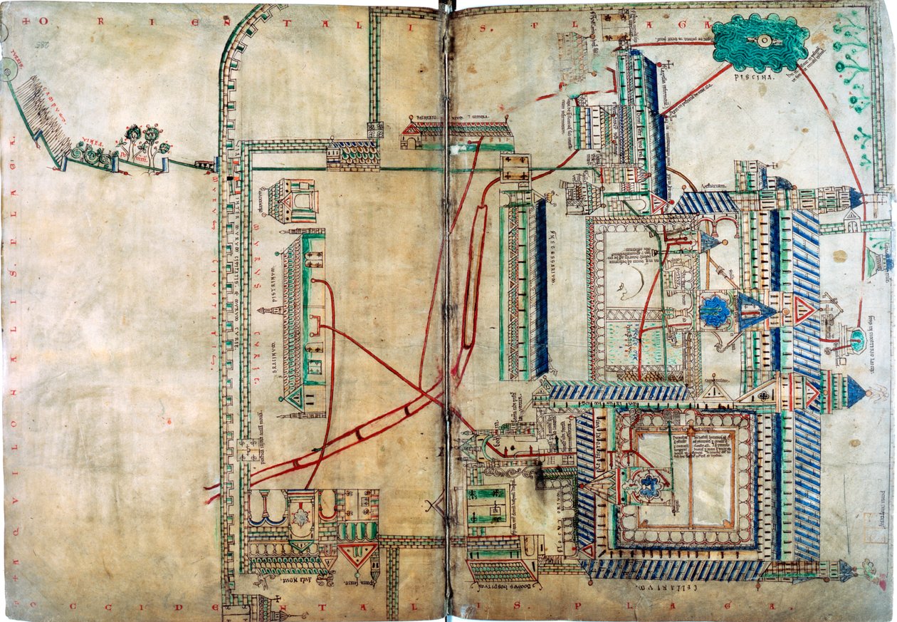 Plan över vattenförsörjningssystemet till Canterbury Cathedral, c1150 av Unbekannt