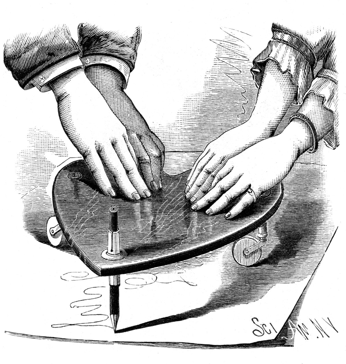 Planchette eller ouija-bräda, 1885 av Unbekannt