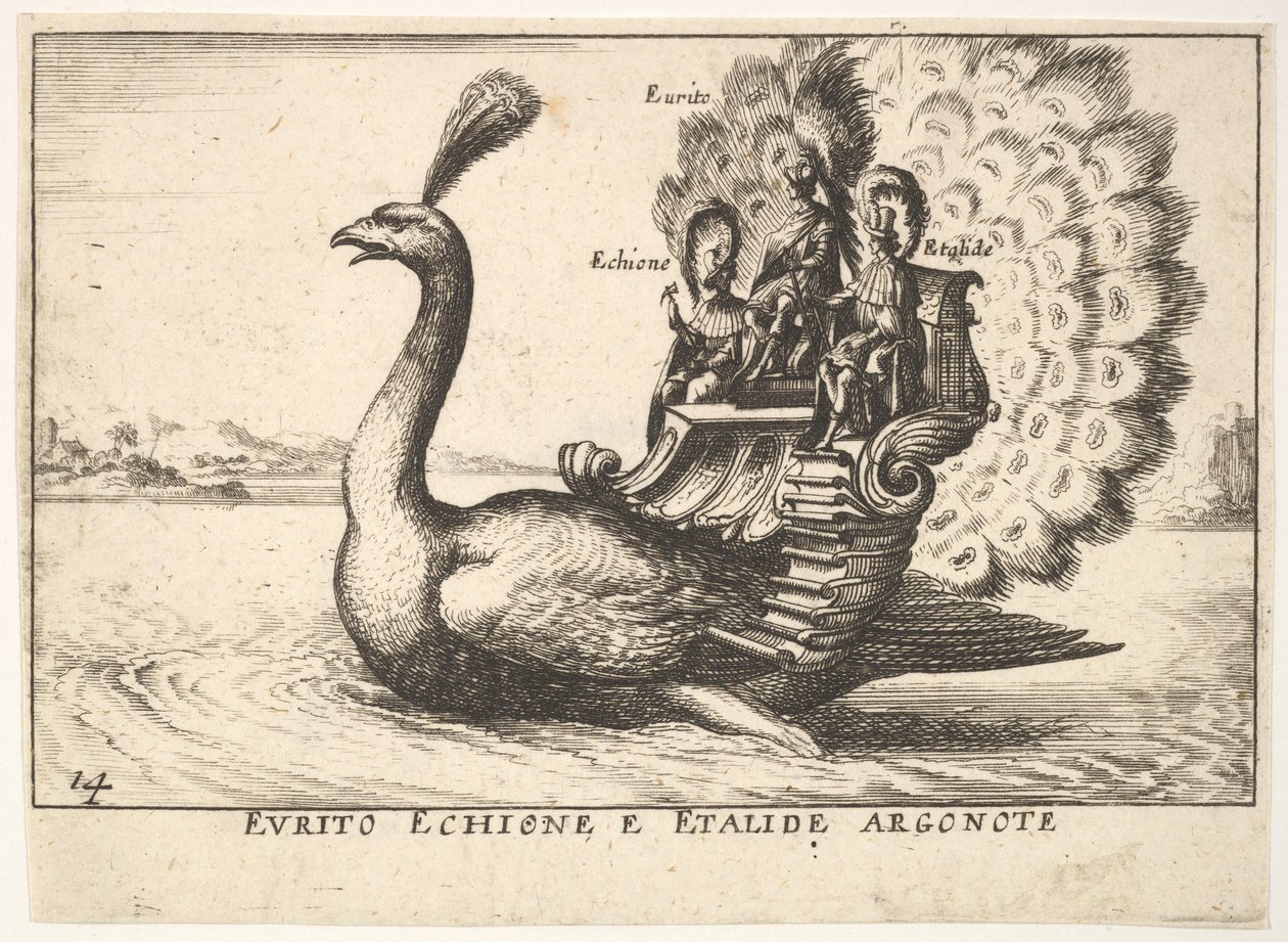 Plåt 14: Argonauterna Eurytus, Echion och Aethalides Eurito Echione e Etalide Argonote..., 1664 av Unbekannt