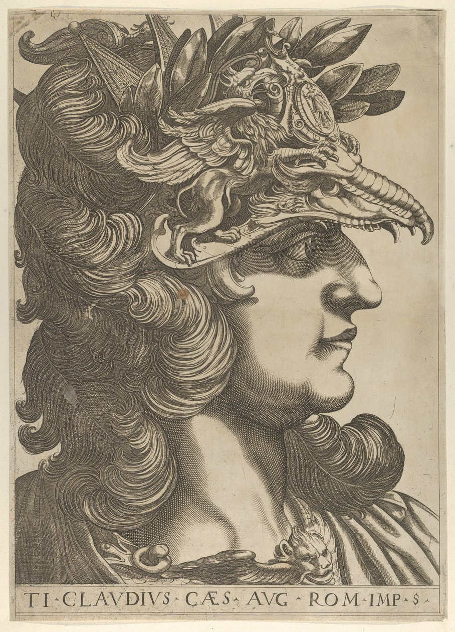 Plåt 5: Tiberius Claudius i profil till höger, från 