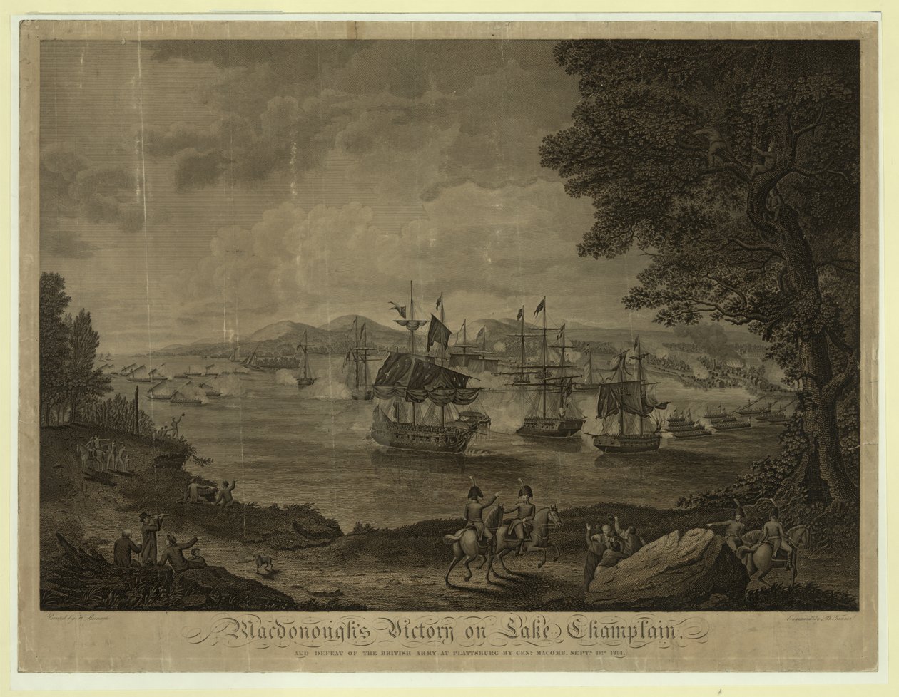 Plattsburgh sjöslag vid sjön Champlain, amerikansk flotta under befäl av Thomas Macdonough som besegrade den brittiska flottan, 11 september av Unbekannt