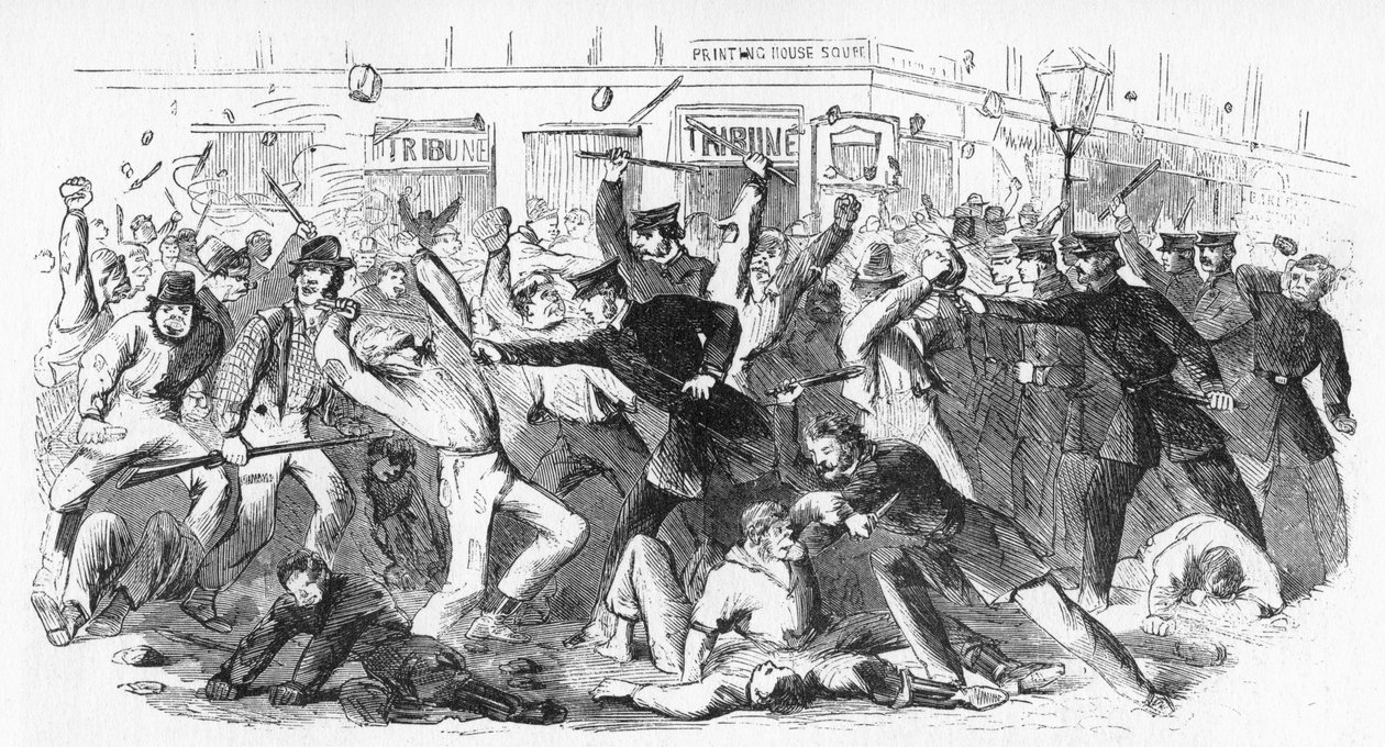 Polisen åtalar upprorsmakare på The Tribune Office, c1860-talet av Unbekannt