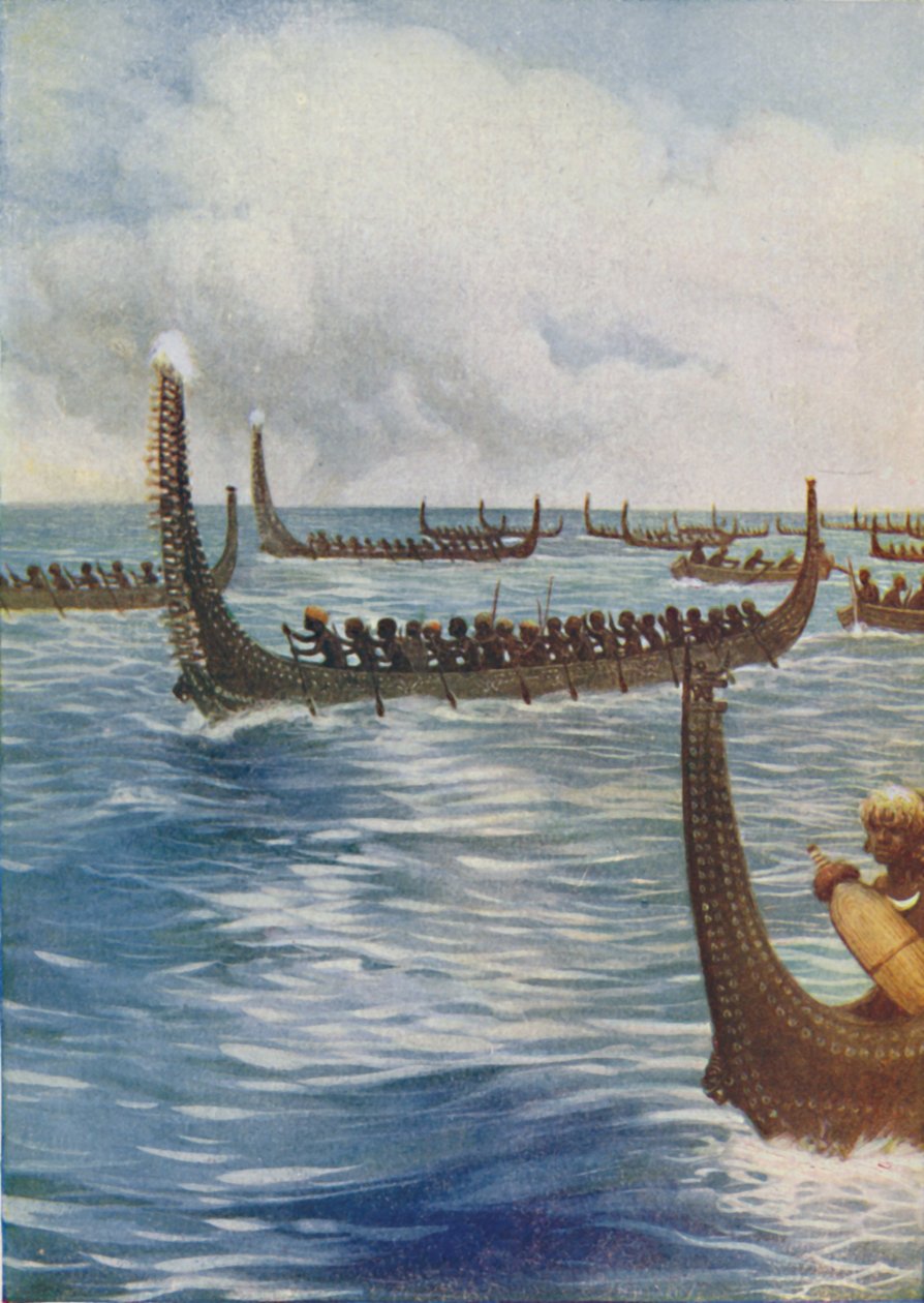 Polynesiska krigskanoter, 1924 av Unbekannt