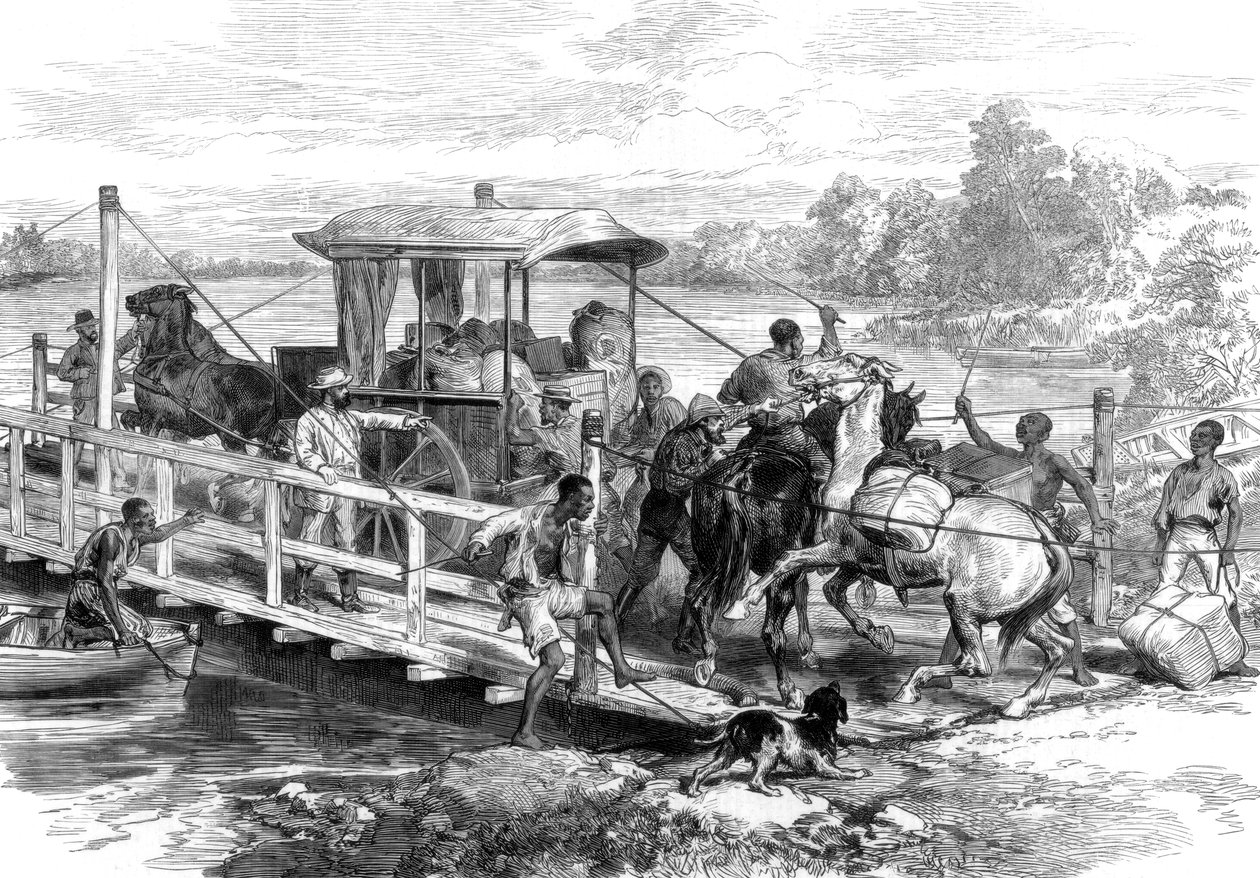 Ponton över Vaalfloden, Klipdrift, Sydafrikanska diamantfält, 1874 av Unbekannt