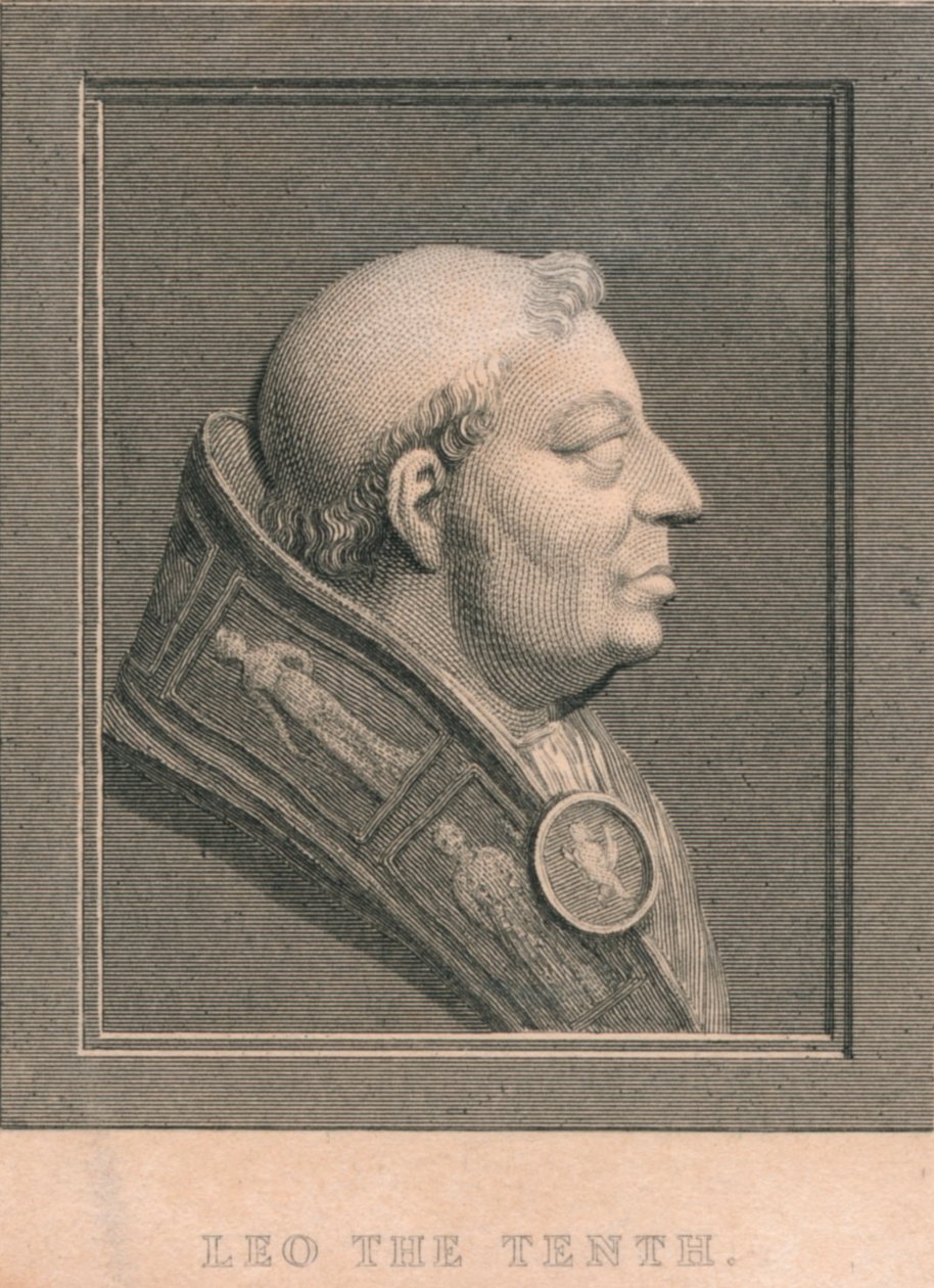 Påven Leo X 1475-1521, född Giovanni di Lorenzo de Medici, c1830 av Unbekannt