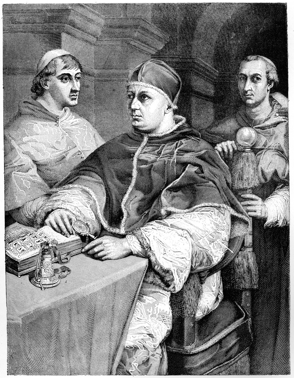 Påven Leo X, Giulio de Medici den blivande påven Clemens VII och kardinal de Rossi, 1882 av Unbekannt