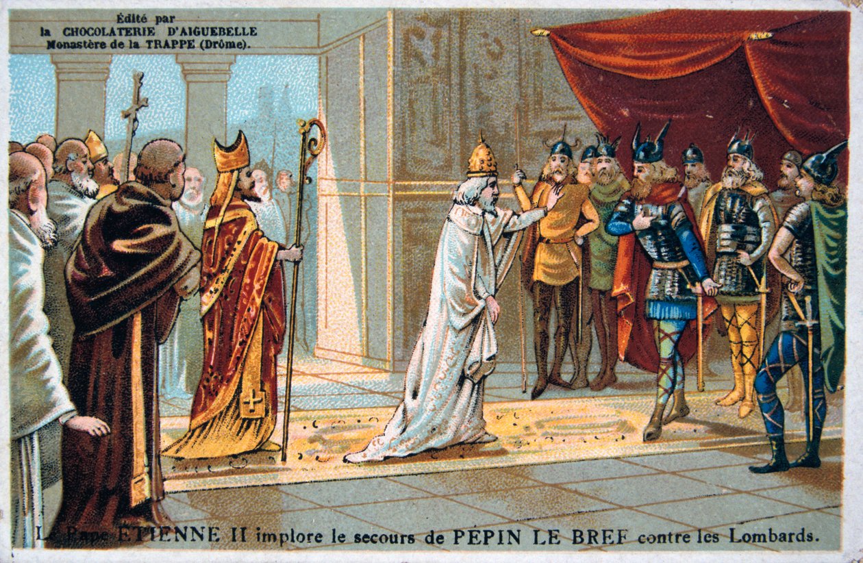 Påven Stefan II vädjar om säkerheten för Pepin den Korte från langobarderna, c750 e.Kr., 1800-talet av Unbekannt
