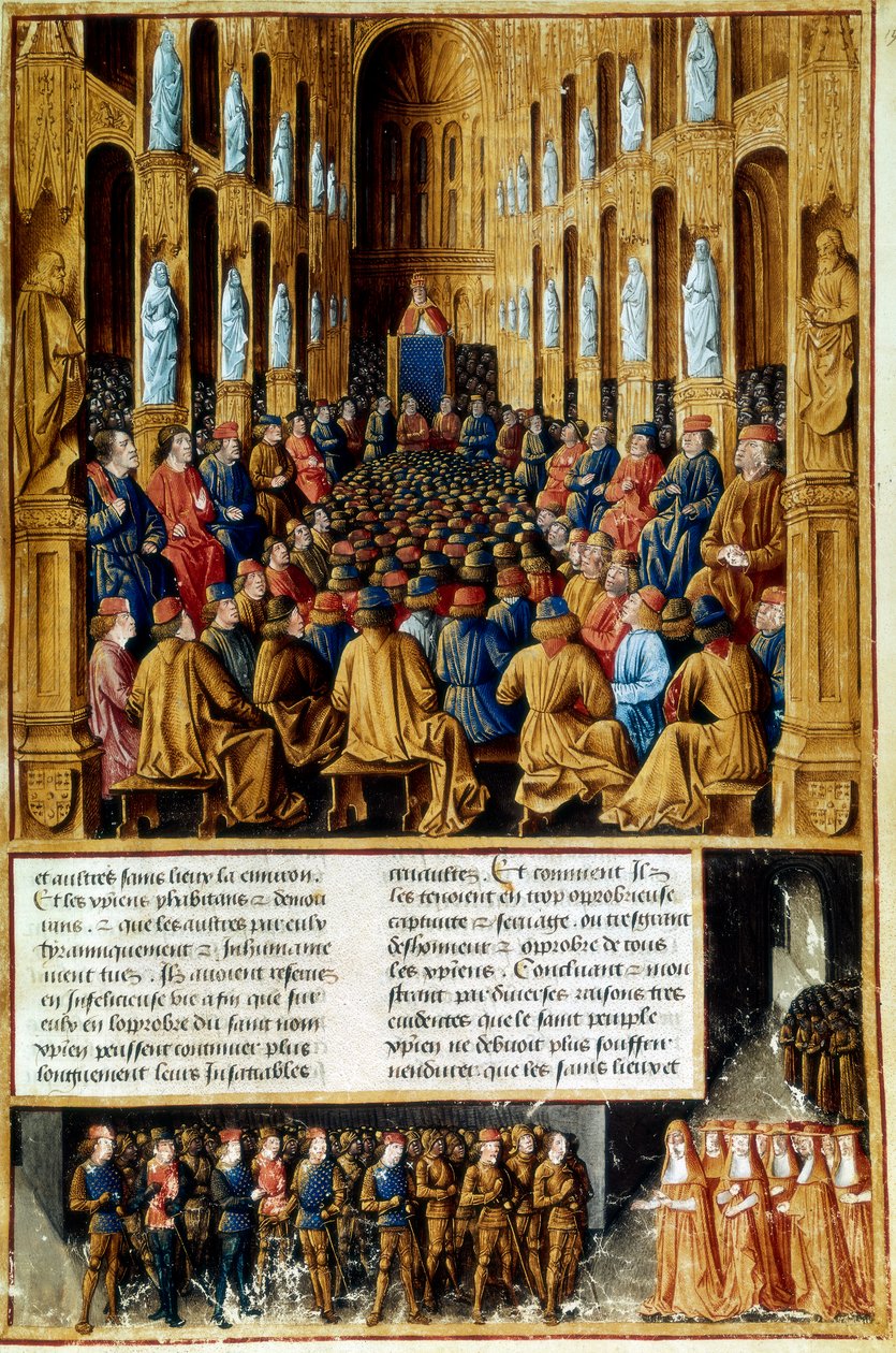 Påven Urban II presiderar över rådet i Clermont, Frankrike, 1095 c1490 av Unbekannt