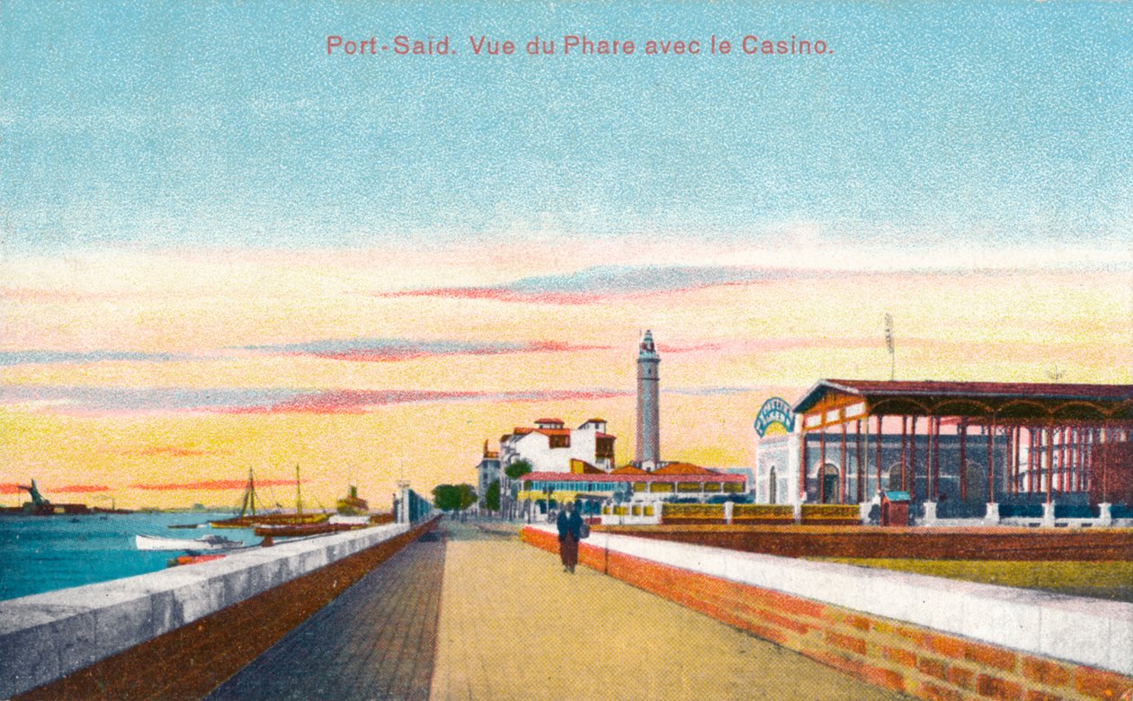 Port Said. Utsikt över fyren med kasinot, c1900 av Unbekannt