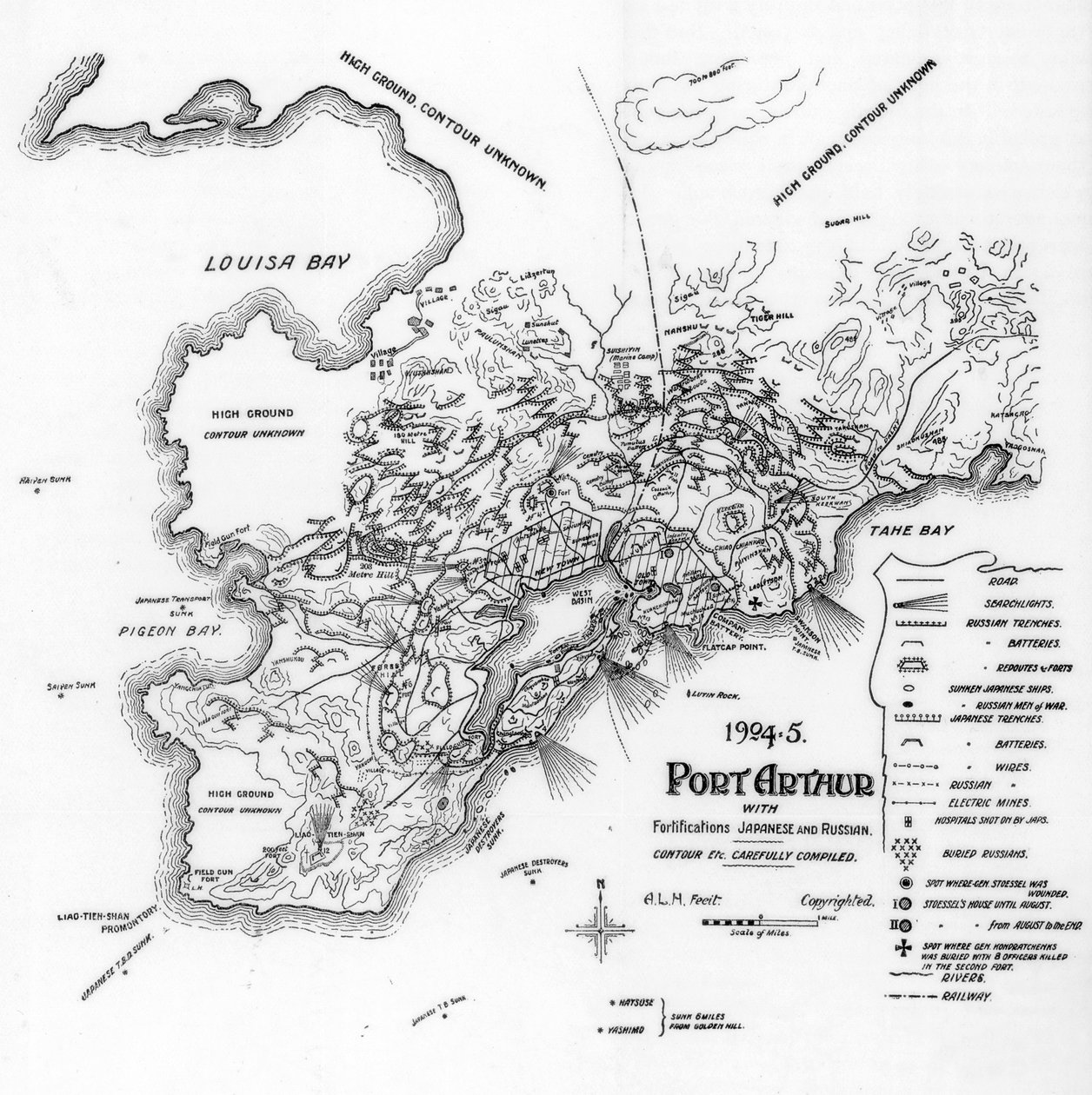 Port Arthur, Manchuriet, visar japanska och ryska befästningar, rysk-japanska kriget, 1905 av Unbekannt