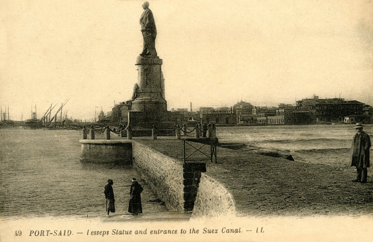Port Said. - Lesseps-statyn och ingången till Suezkanalen - LL., c1918-c1939. av Unbekannt