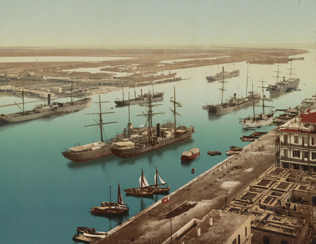 Port Said, Suez, ca 1900 (färgfotokrom) av Unbekannt