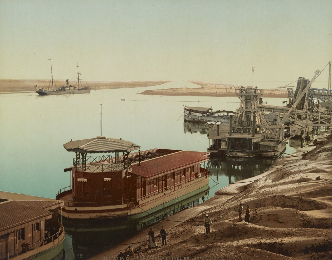 Port Said, ingången till Suezkanalen, ca 1900 (färgfotokrom) av Unbekannt