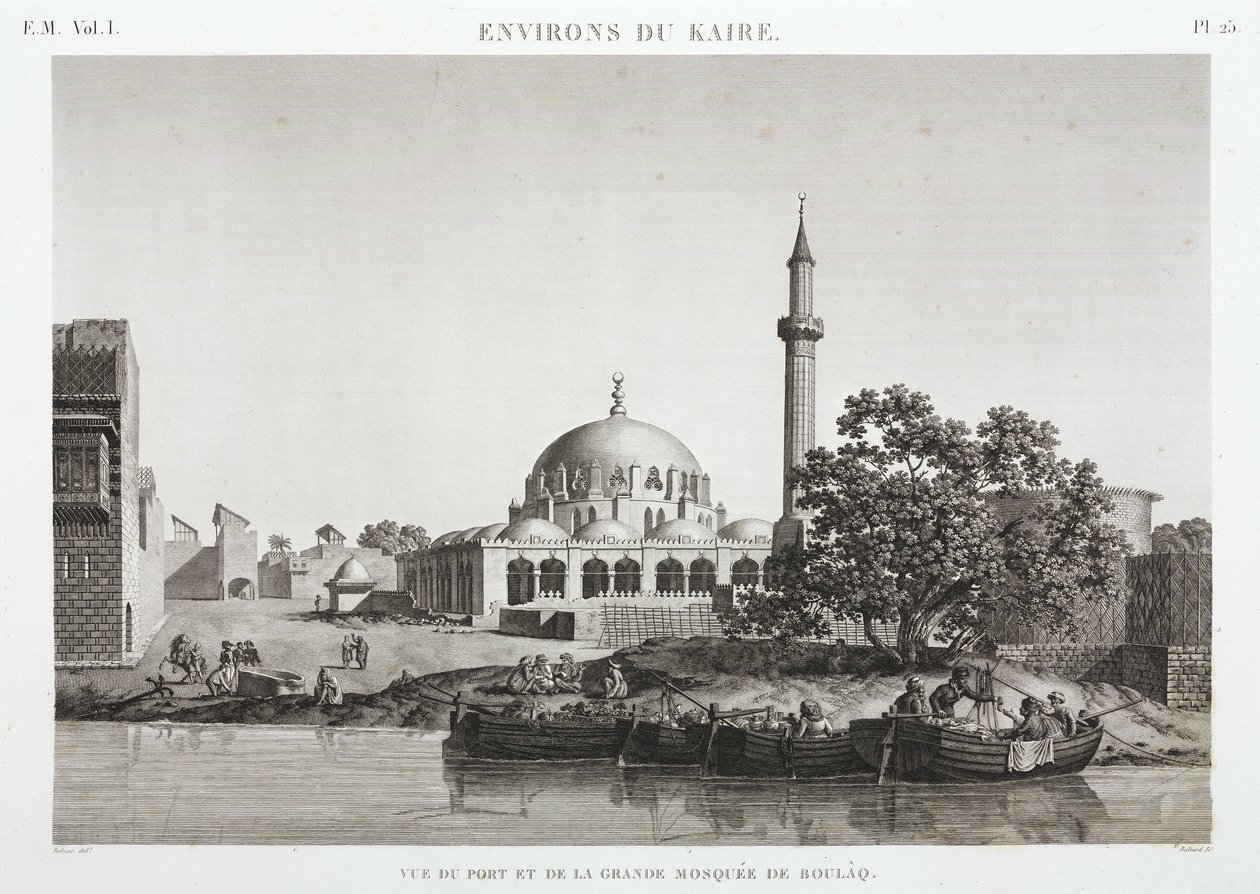 Hamnen och stora moskén i Boulaq, Kairo, Egypten, ca 1798 av Unbekannt