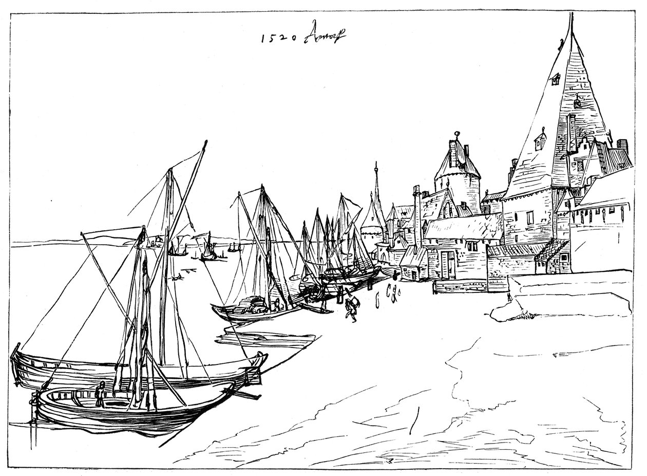Antwerpens hamn 1520 av Unbekannt