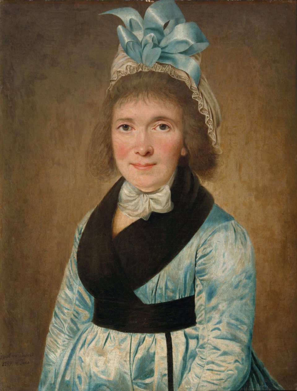 Porträtt av en kvinna i en blå klänning, 1799 av Unbekannt