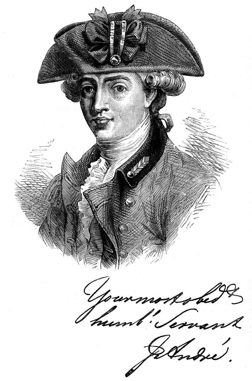 Porträtt och autograf av major John Andre, brittisk soldat och spion från 1700-talet, c1880 av Unbekannt