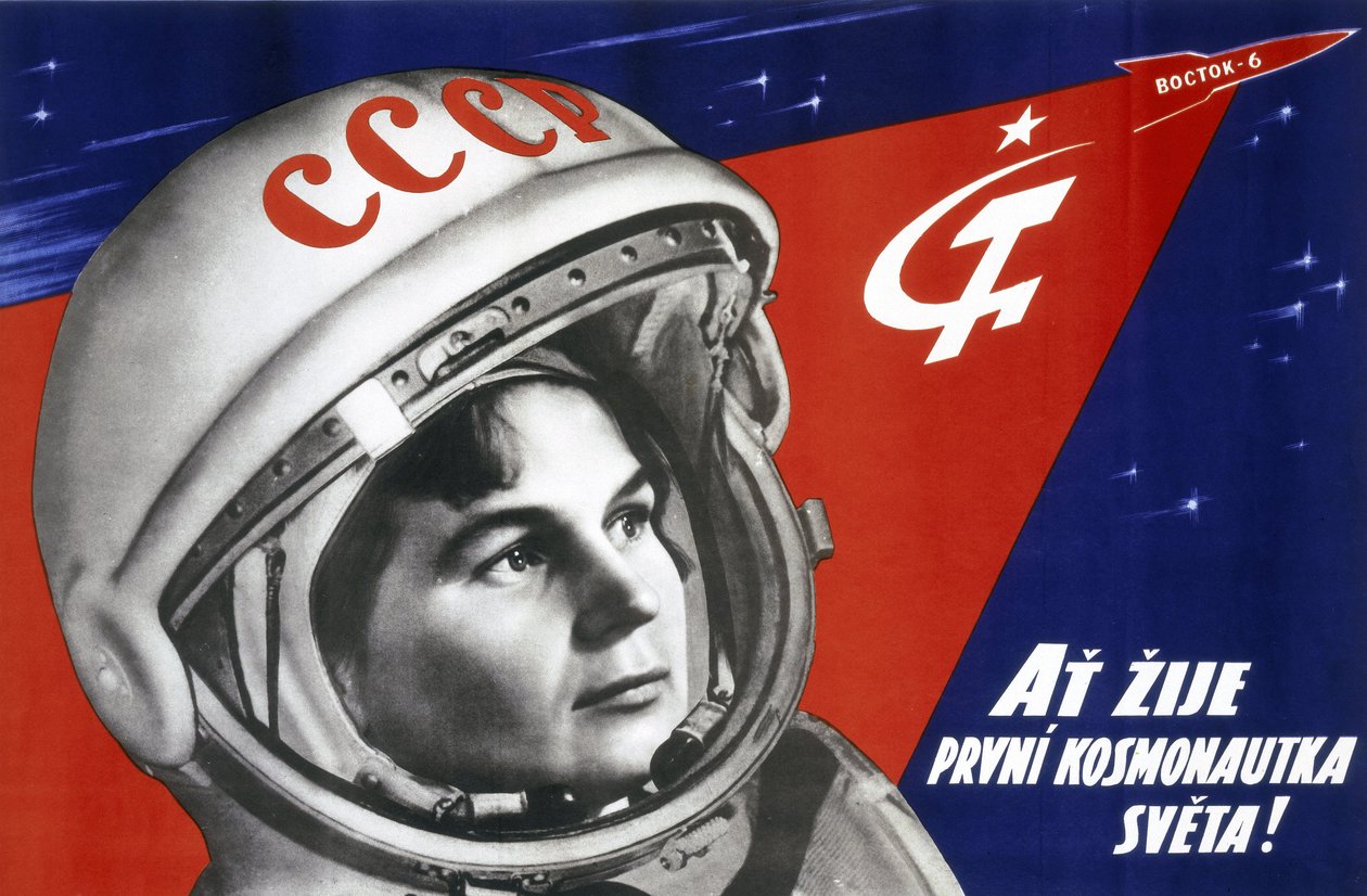 Porträtt av den ryska kosmonauten Valentina Vladimirovna Tereshkova (född 1937), första kvinna i rymden den 16 juni 1963 av Unbekannt
