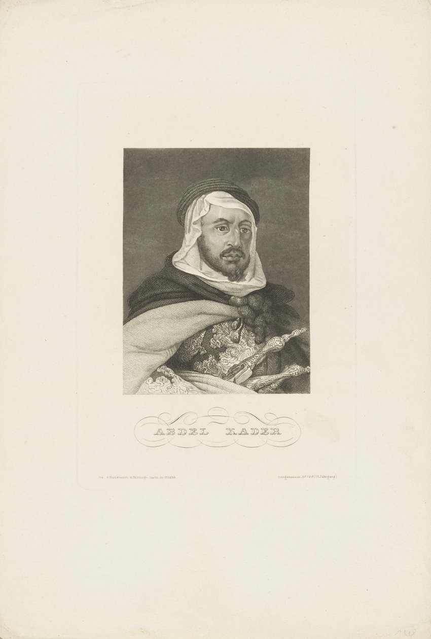 Porträtt av Abdelkader ibn Muhieddine 1808-1883, ca 1860. av Unbekannt