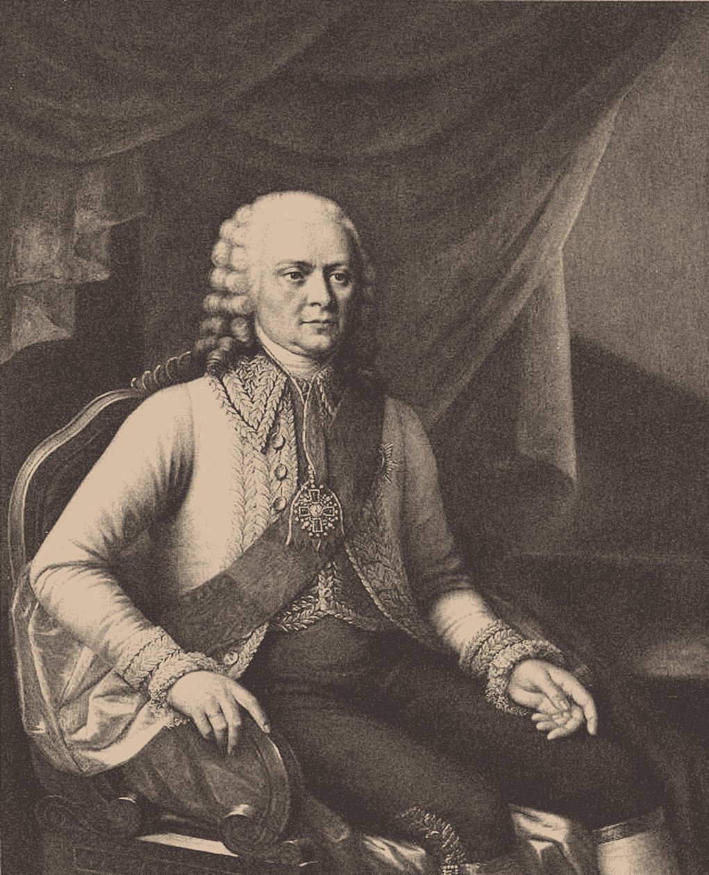 Porträtt av amiral Vasilij Alexejevitj Myatlev 1694-1761 efter Józef Oleszkiewicz av Unbekannt