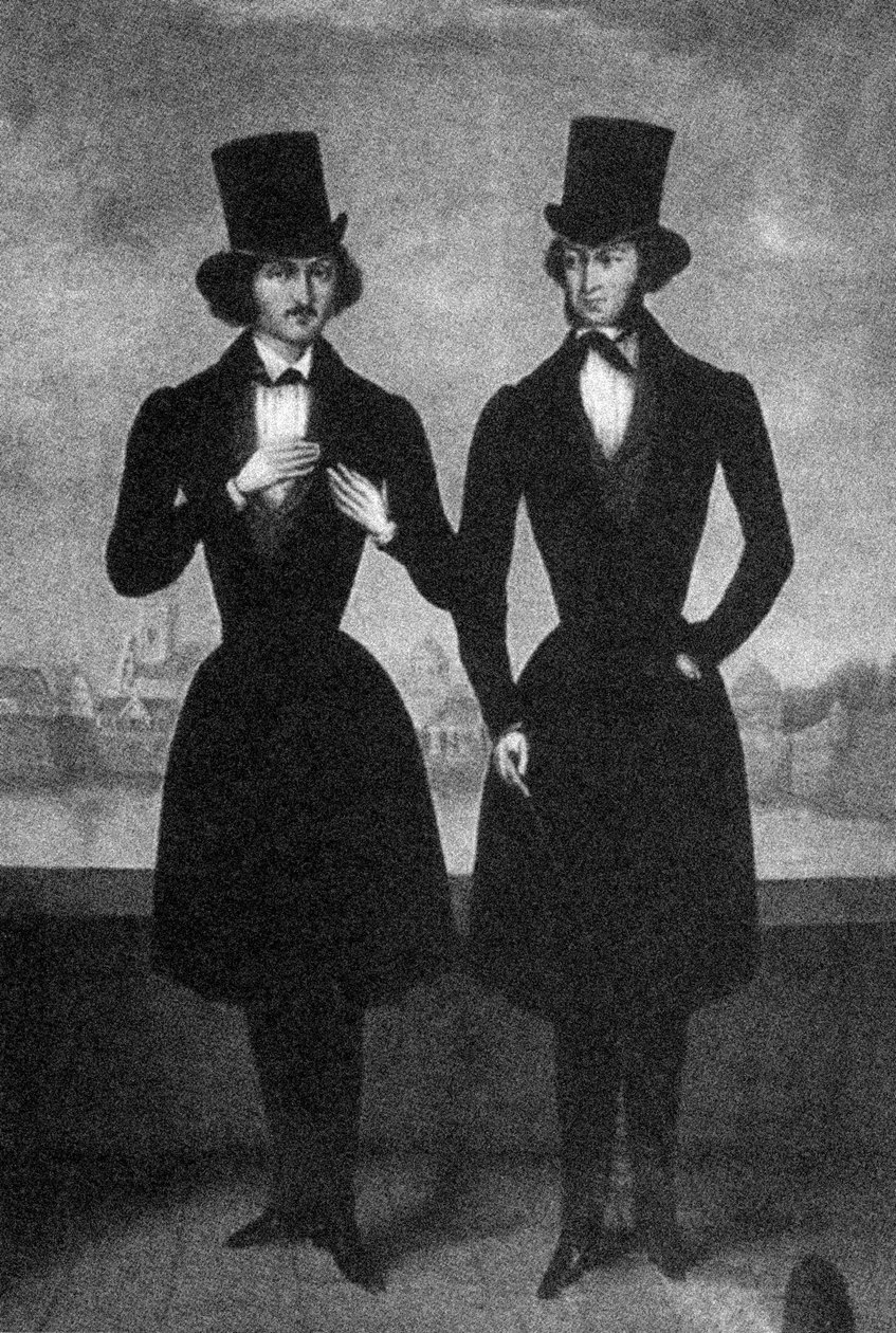 Porträtt av Alexander Pushkin och Nikolai Gogol, första kvartalet av 1800-talet. av Unbekannt