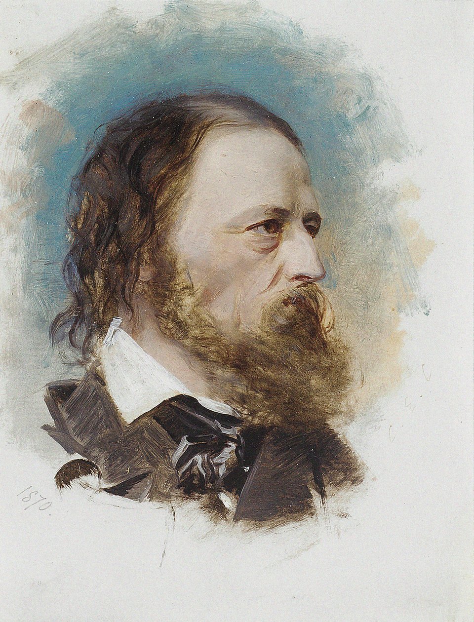 Porträtt av Alfred, Lord Tennyson 1809-1892, 1870. av Unbekannt