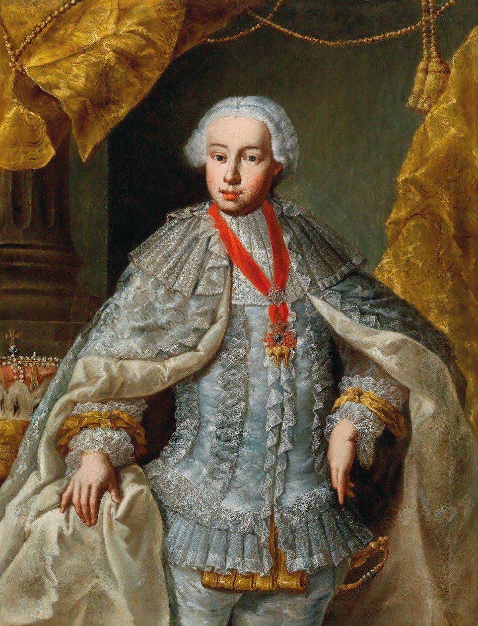 Porträtt av ärkehertig Leopolds framtida kejsare Leopold II i bröllopsklänning, ca 1764-1765. av Unbekannt