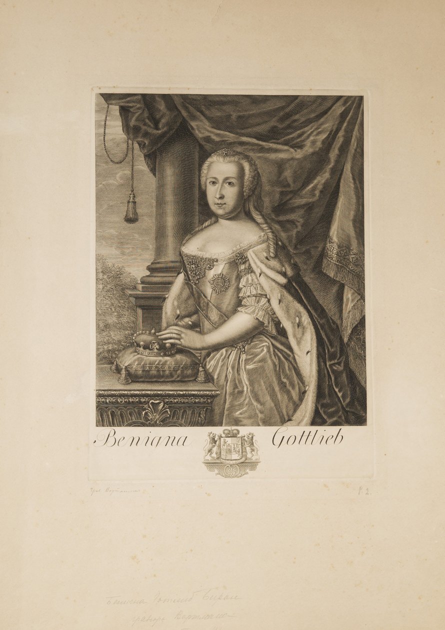 Porträtt av Benigna Gottlieb von Biron 1703-1782, hertiginna av Courtland av Unbekannt