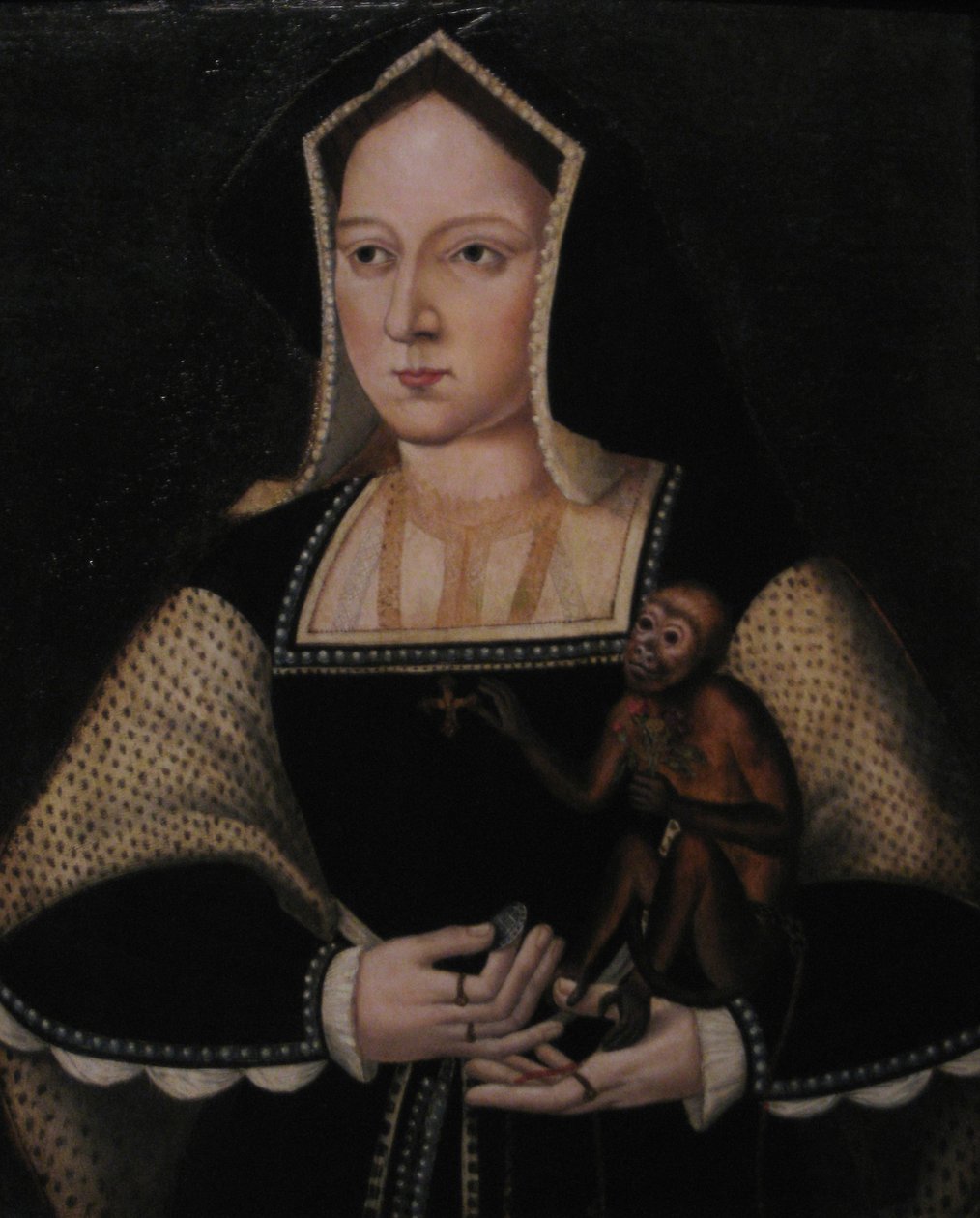 Porträtt av Katarina av Aragonien, med sin husdjursapa Kopia efter Lucas Horenbout, ca 1530 av Unbekannt