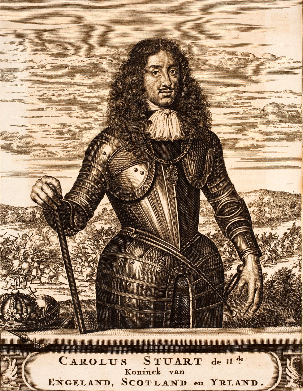 Porträtt av Karl II av England 1630-1685 Från: Krigsscenen, 1675. av Unbekannt